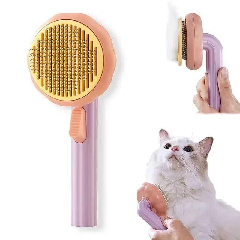 Pumpkin Pet Cat Grooming Comb Self Cleaning Slicker Brush for Cat Puppy Rabbit Removes Loose Underlayers and Tangled Hair Comb