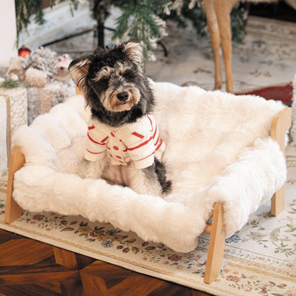 Elevated Pet Couch Bed, Wooden Cat and Small Dog Sofa, Removable Washable Fluffy Cover Raised, Kitty Lounge Chair Suitable for Puppy for Indoor