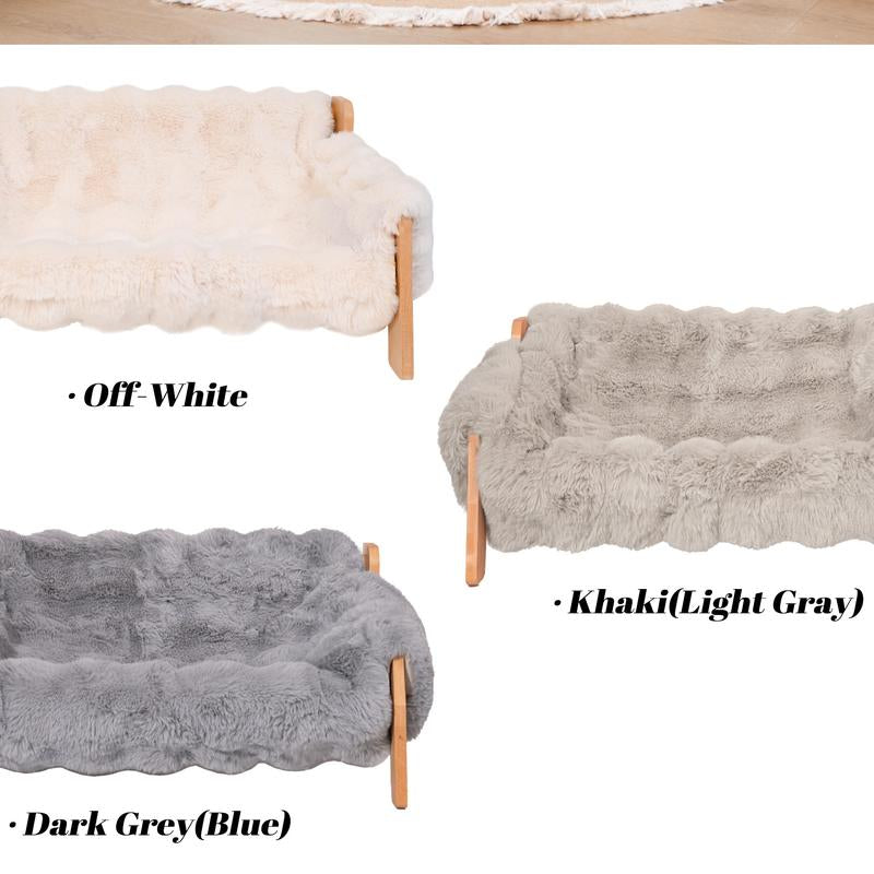 Elevated Pet Couch Bed, Wooden Cat and Small Dog Sofa, Removable Washable Fluffy Cover Raised, Kitty Lounge Chair Suitable for Puppy for Indoor